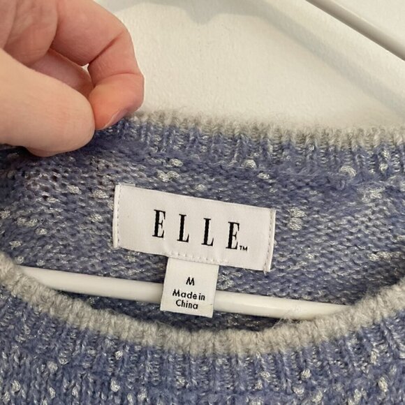 ELLE Scallop Hem Sweater Periwinkle Blue Purple Silver Metallic Crew Neck Preppy - Picture 5 of 15